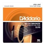 D'Addario EJ10 80/20 Bronze Acoustic Guitar Strings, Extra Light, 10-47