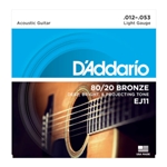 D'Addario EJ11 80/20 Bronze Acoustic Guitar Strings, Light, 12-53