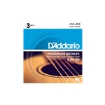 D'Addario EJ16-3D Phosphor Bronze Acoustic Guitar Strings, Light, 3 Sets