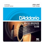 D'Addario EJ36 12-String Bronze Acoustic Guitar Strings, Light, 10-47