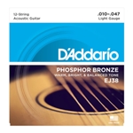 D'Addario EJ38 Phosphor Bronze 12-String Acoustic Guitar Strings, Light, 10-47