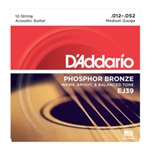 D'Addario EJ39 12-String Phosphor Bronze Acoustic Guitar Strings, Medium, 12-52