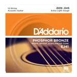 D'Addario EJ41 12-String Phosphor Bronze Acoustic Guitar Strings, Extra Light, 9-45