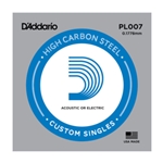 D'Addario Plain Steel Guitar String Singles, Electric or Acoustic, Ball End, .007-.026