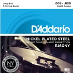 D'Addario EJ60NY 5-String Banjo Strings, Nickel Plated, Light 9-20