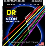 DR Strings Hi-Def Neon Multi-Color K3 Coated Acoustic Guitar Strings NMCA-11 Medium Light 11-50