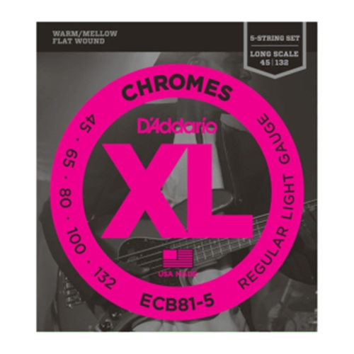 D'Addario ECB81 Chromes 5-String Bass Guitar Strings, Light, 45-132, Long Scale