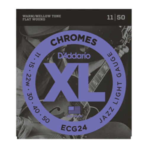 D'Addario ECG24 Chromes Flat Wound Electric Guitar Strings, Jazz Light, 11-50