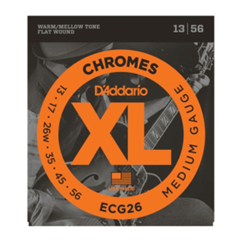 D'Addario ECG26 Chromes Flat Wound Electric Guitar Strings, Medium, 13-56