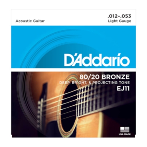 D'Addario EJ11 80/20 Bronze Acoustic Guitar Strings, Light, 12-53