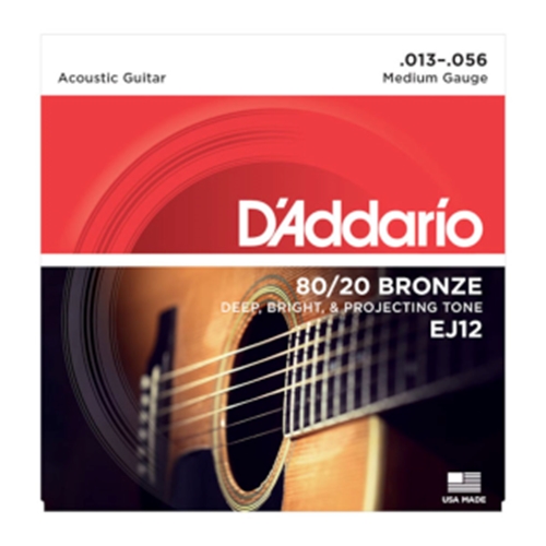D'Addario EJ12 80/20 Bronze Acoustic Guitar Strings, Medium, 13-56