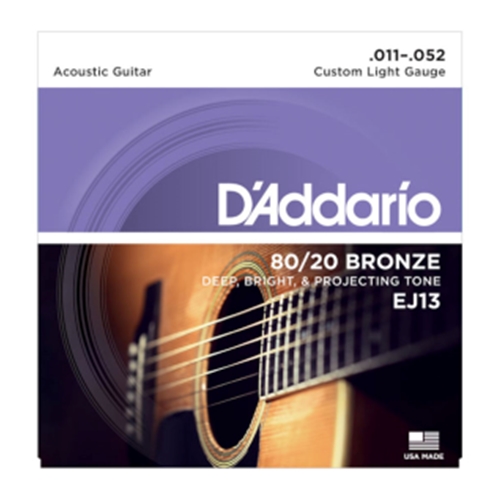 D'Addario EJ13 80/20 Bronze Acoustic Guitar Strings, Custom Light, 11-52