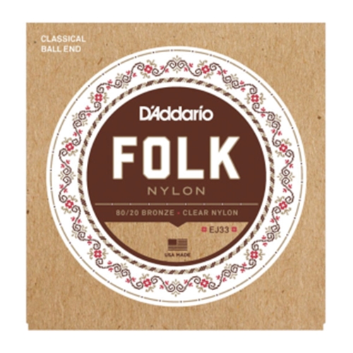 D'Addario EJ33 Folk Nylon Guitar Strings, Ball End, 80/20 Bronze/Clear Nylon Trebles