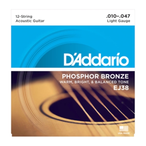 D'Addario EJ38 Phosphor Bronze 12-String Acoustic Guitar Strings, Light, 10-47