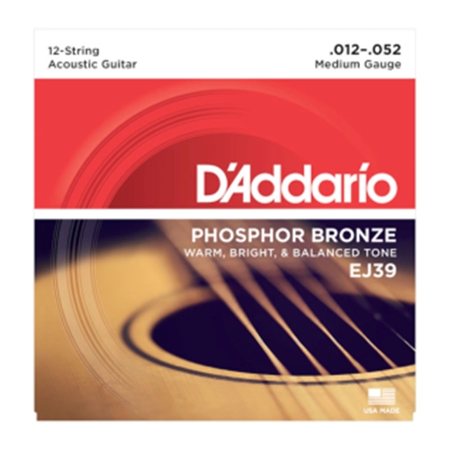 D'Addario EJ39 12-String Phosphor Bronze Acoustic Guitar Strings, Medium, 12-52