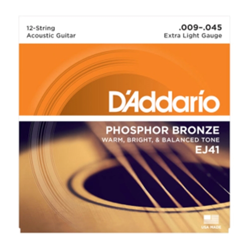 D'Addario EJ41 12-String Phosphor Bronze Acoustic Guitar Strings, Extra Light, 9-45