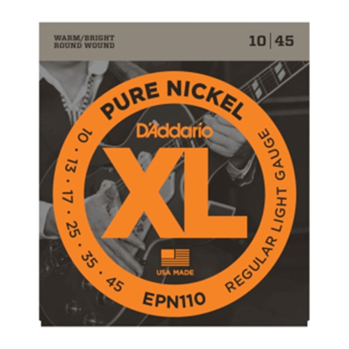 D'Addario EPN110 Pure Nickel Electric Guitar Strings, Regular Light, 10-45