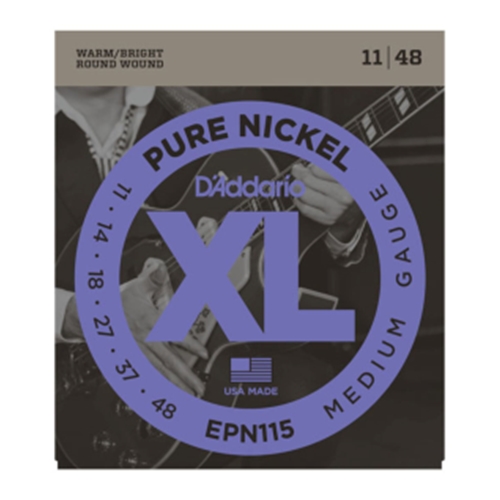 D'Addario EPN115 Pure Nickel Electric Guitar Strings, Blues/Jazz Rock, 11-48