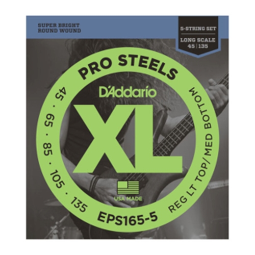 D'Addario EPS165-5 ProSteels 5-String Bass, Custom Light, 45-135, Long Scale