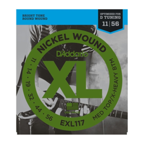 D'Addario EXL117 Nickel Wound Electric Guitar Strings, Medium Top/Extra-Heavy Bottom, 11-56