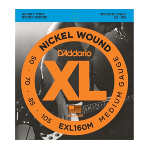 D'Addario EXL160M Nickel Wound Bass Guitar Strings, Medium, 50-105, Medium Scale