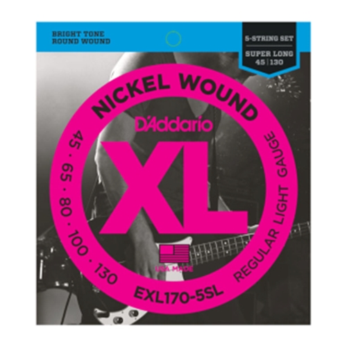 D'Addario EXL170-5SL 5-String Nickel Wound Bass Guitar Strings, Light, 45-130, Super Long Scale