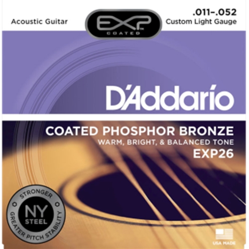 D'Addario EXP26 Coated Phosphor Bronze Acoustic Guitar Strings, Custom Light, 11-52