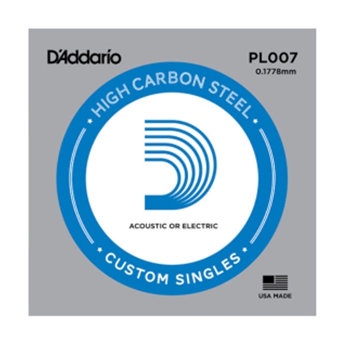 D'Addario Plain Steel Guitar String Singles, Electric or Acoustic, Ball End, .007-.026