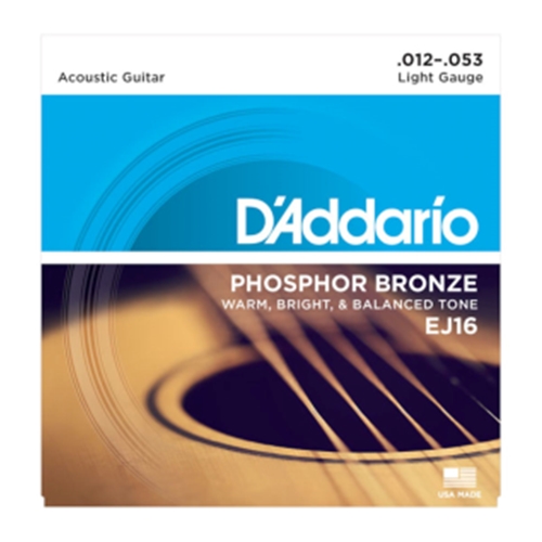 D'Addario EJ16 Phosphor Bronze Acoustic Guitar Strings, Light, 12-53