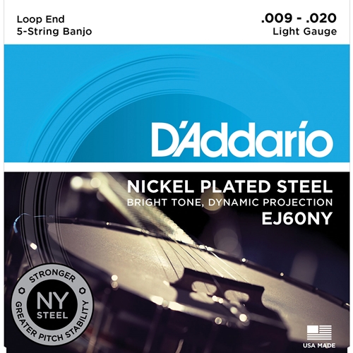 D'Addario EJ60NY 5-String Banjo Strings, Nickel Plated, Light 9-20