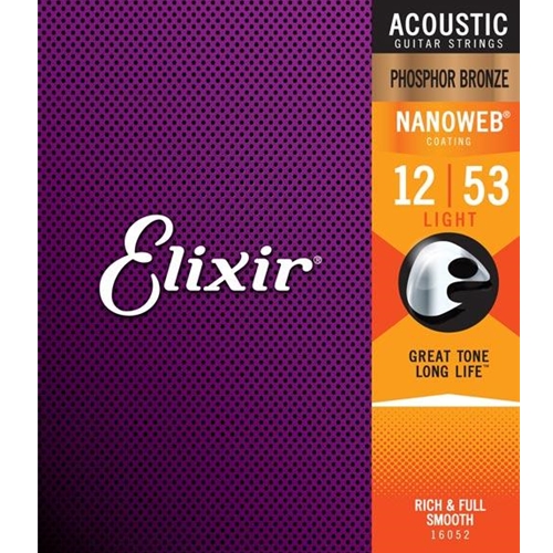 Elixir Phosphor Bronze Acoustic Guitar Strings w/ NANOWEB Coating, Light 12-53