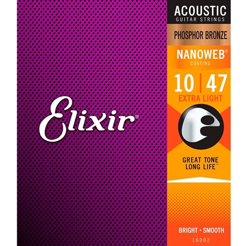 Elixir Phosphor Bronze Acoustic Guitar Strings w/ NANOWEB Coating, Extra Light 10-47