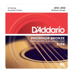 D'Addario EJ39 12-String Phosphor Bronze Acoustic Guitar Strings, Medium, 12-52