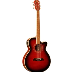 Oscar Schmidt OG10CEFTR Flame Transparent Red Acoustic Electric Guitar